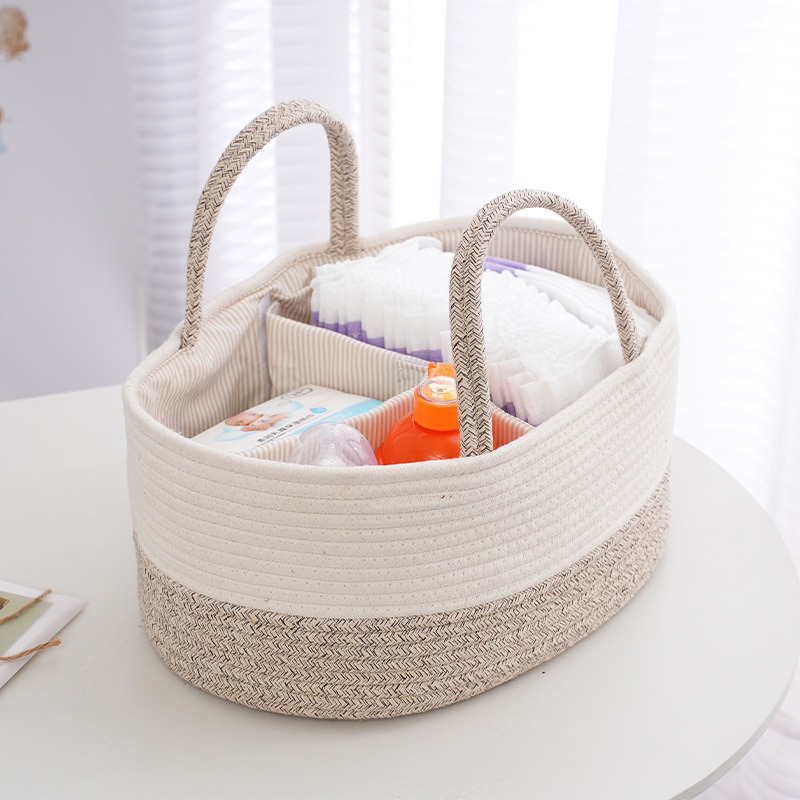 Baby Food Stuff - Foldable Diaper Caddy Organize Cotton Rope